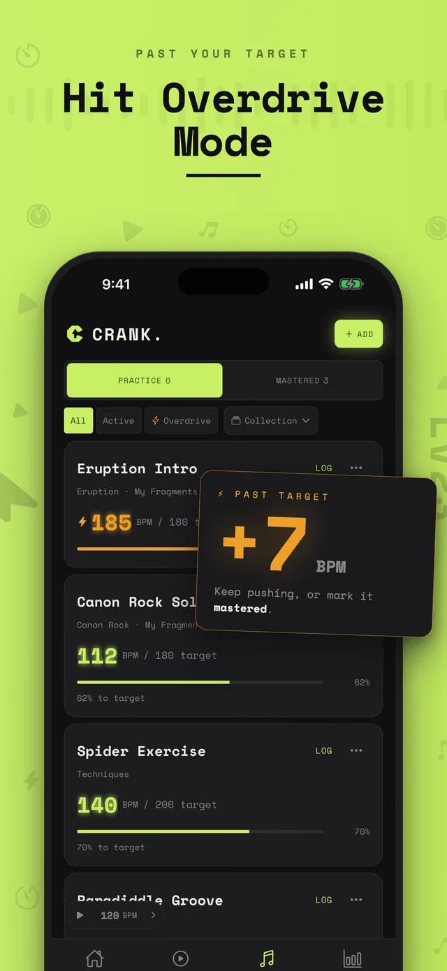 Crank. fragment list with overdrive mode past-target card