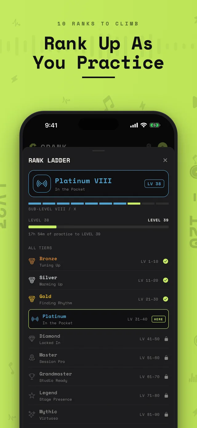 Crank. rank ladder with ten practice ranks