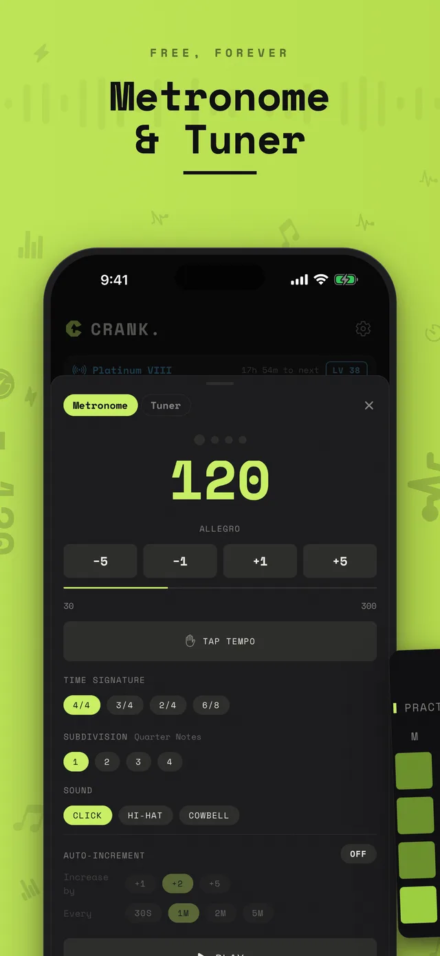 Crank. built-in metronome and tuner