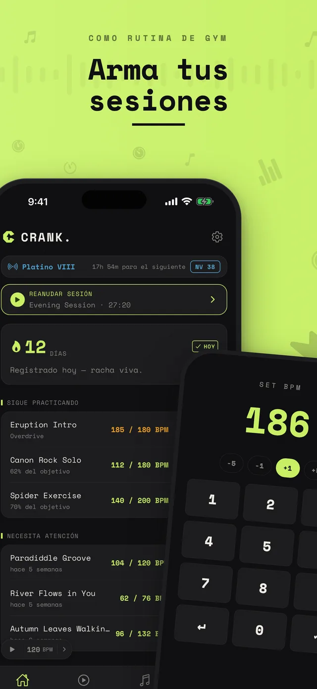 Sesión de práctica en curso en Crank. con teclado numérico de BPM