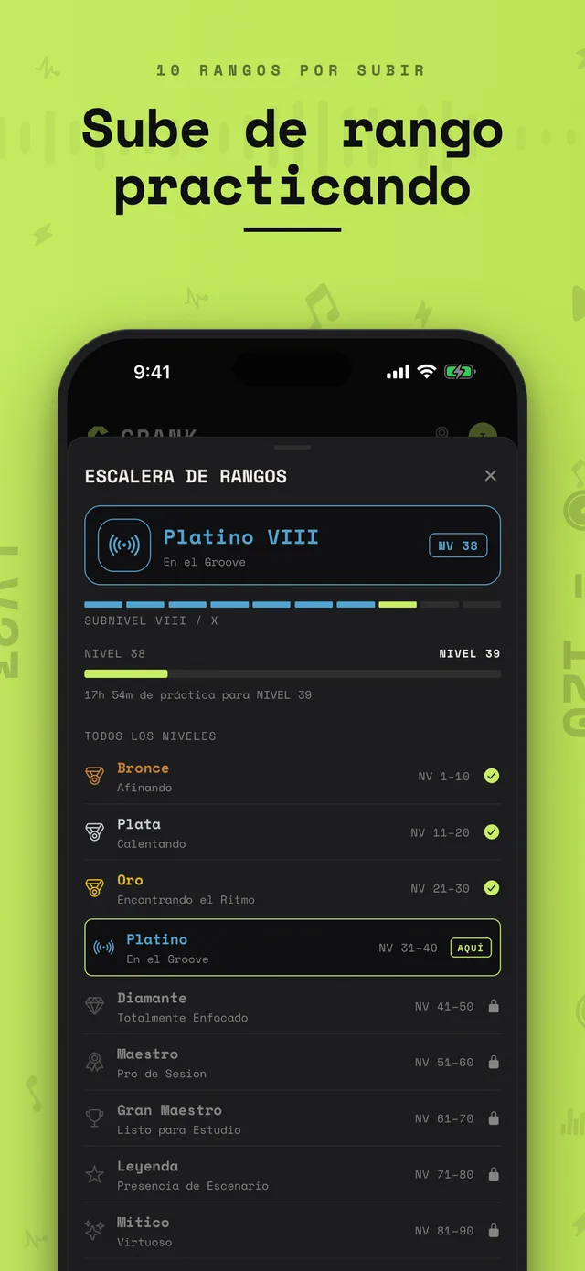 Escalera de rangos en Crank. con diez rangos de práctica