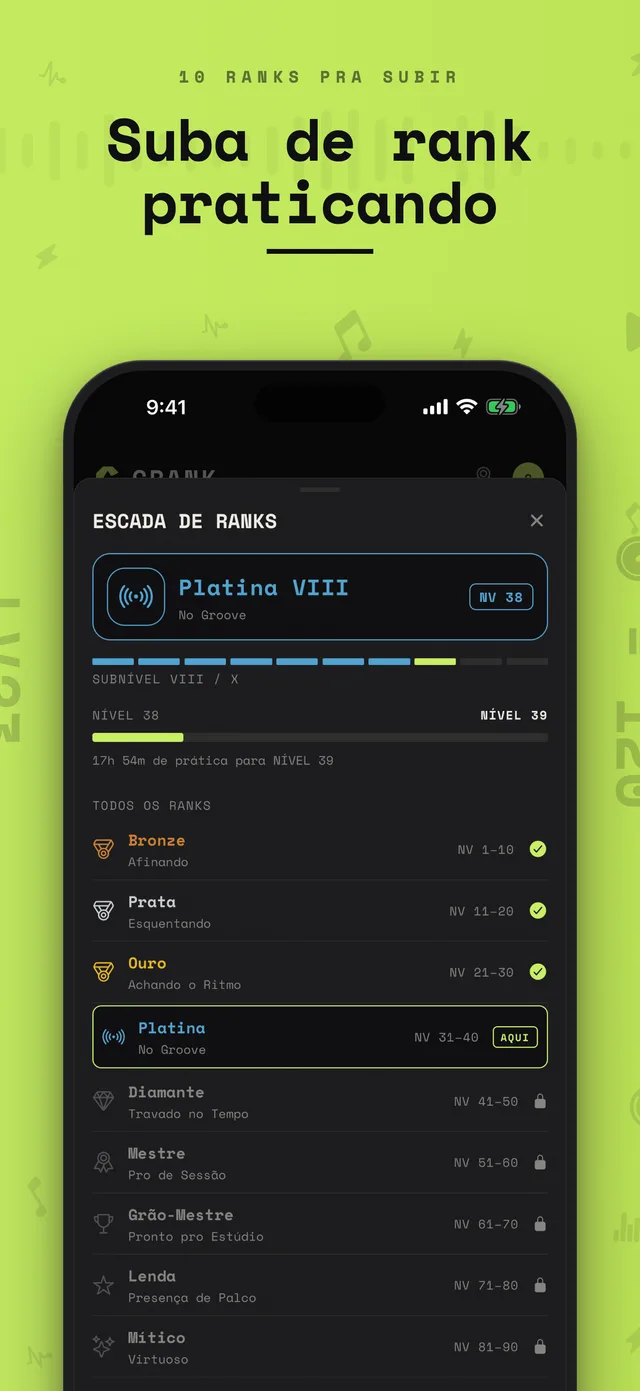 Escada de ranks no Crank. com dez ranks de prática