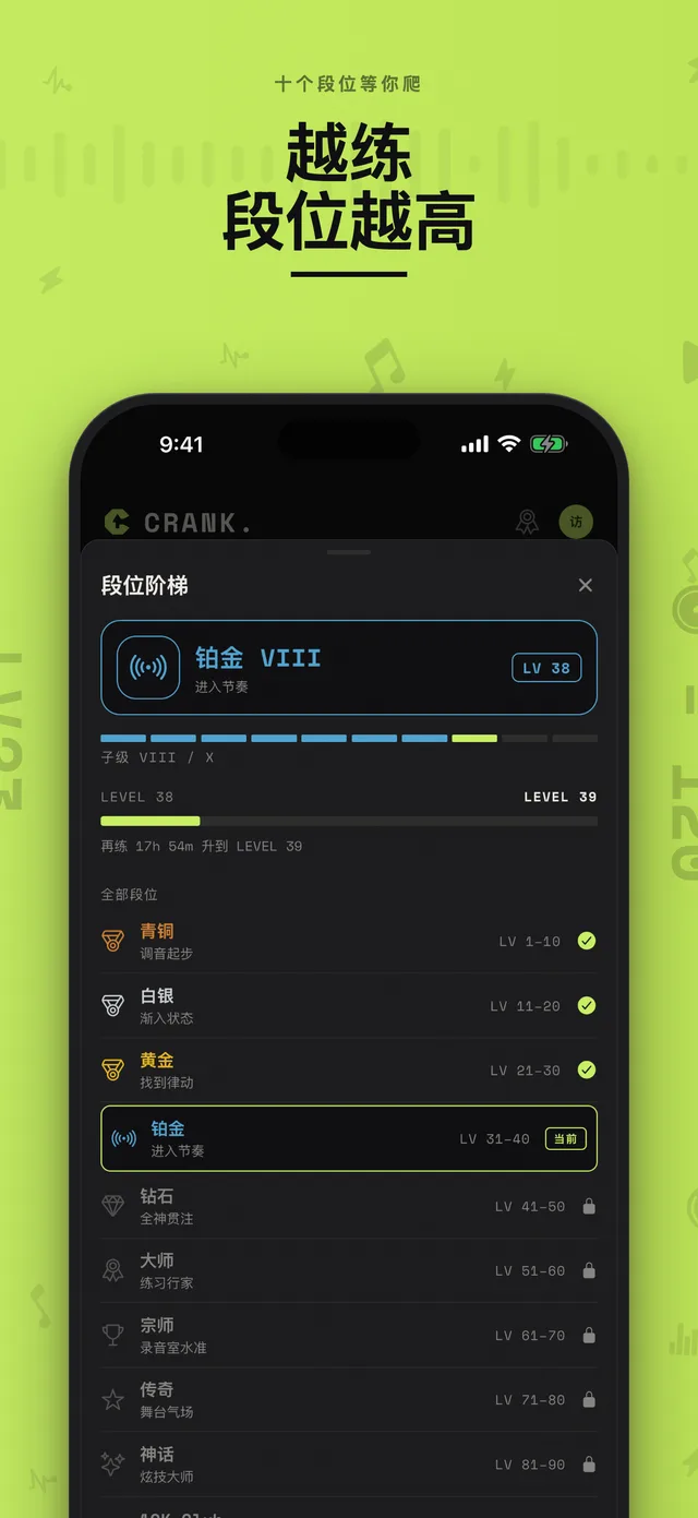 Crank. 段位阶梯,共十级练习段位
